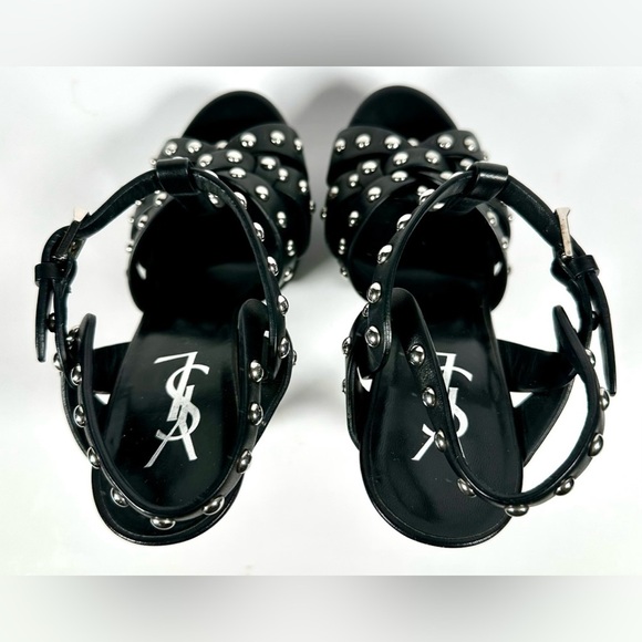 Yves Saint Laurent Black Leather Classic Tribute Studded T-strap Platform Sandal - Picture 5 of 16